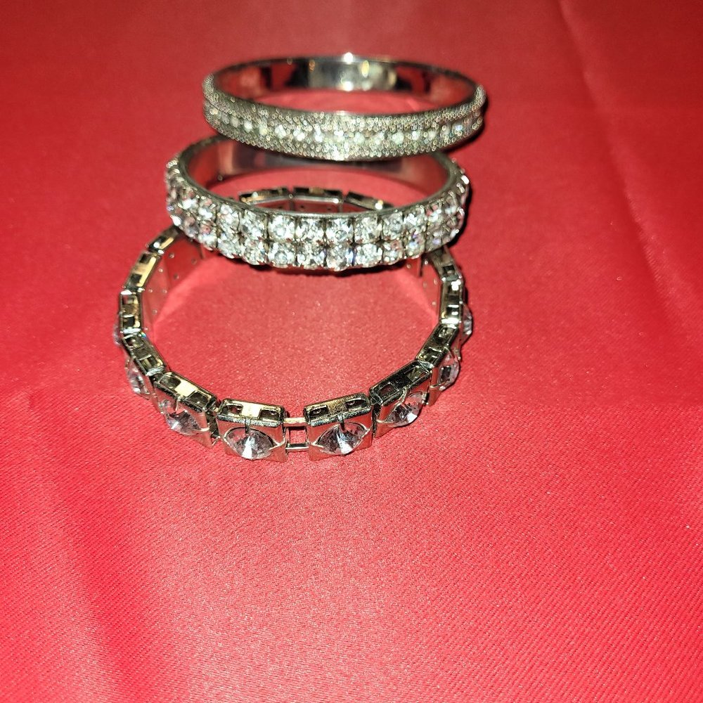 Large Silver and Diamond Bracelets